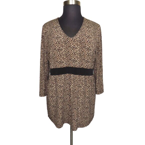 Sag Harbor Leopard Print V Neck Tunic Top Plus Size 1X - Picture 2 of 7